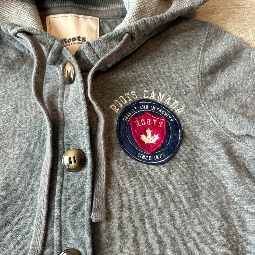 Vintage Roots Gray Hooded Button-Up Jacket Hoodie - Picture 3 of 7
